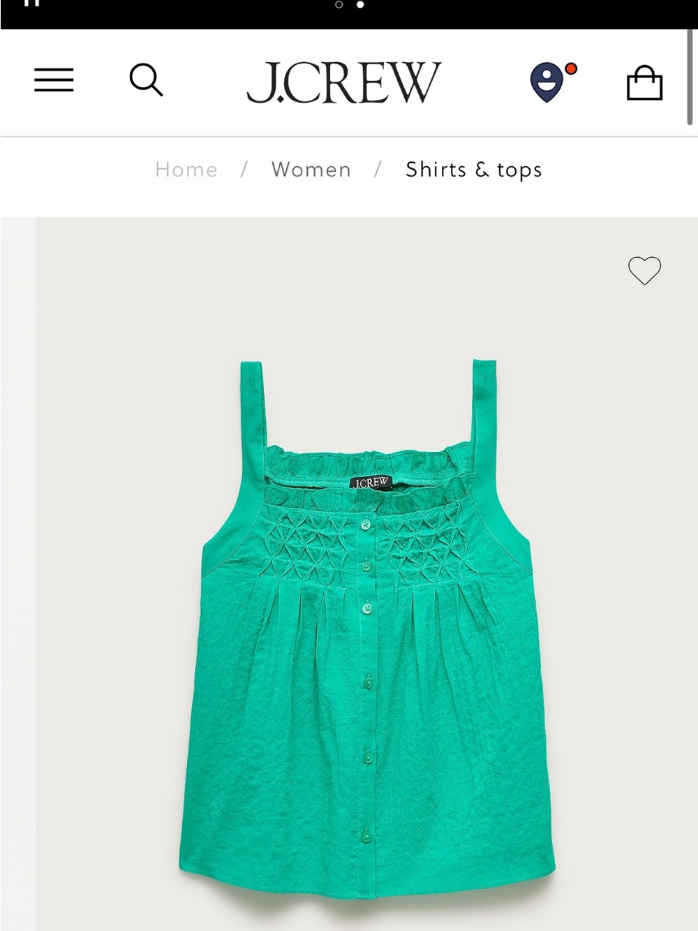 J. Crew Teal Green Smocked Button-Front Camisole